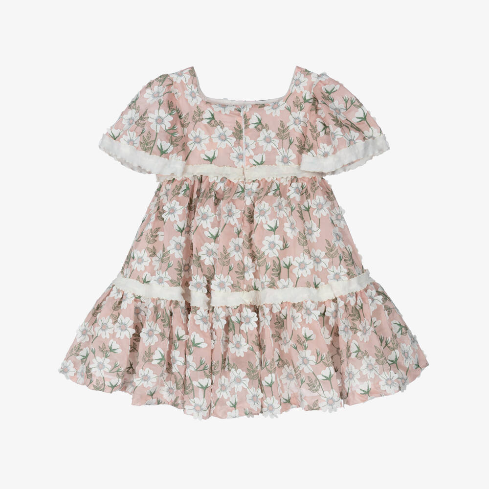 Irpa-Girls Pink & Ivory Floral Tiered Dress | Childrensalon Outlet