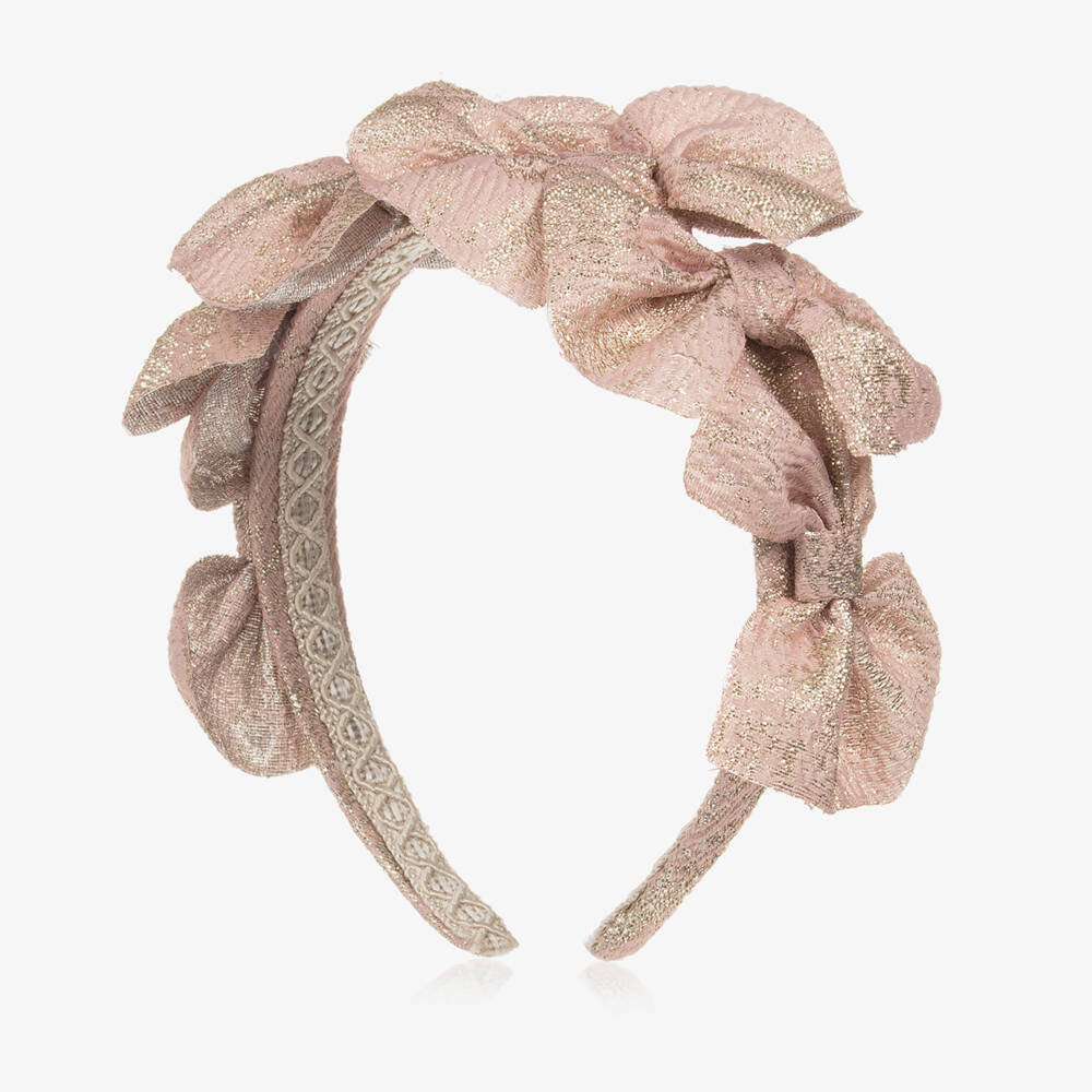 Irpa-Girls Pink Jacquard Bow Hairband | Childrensalon Outlet