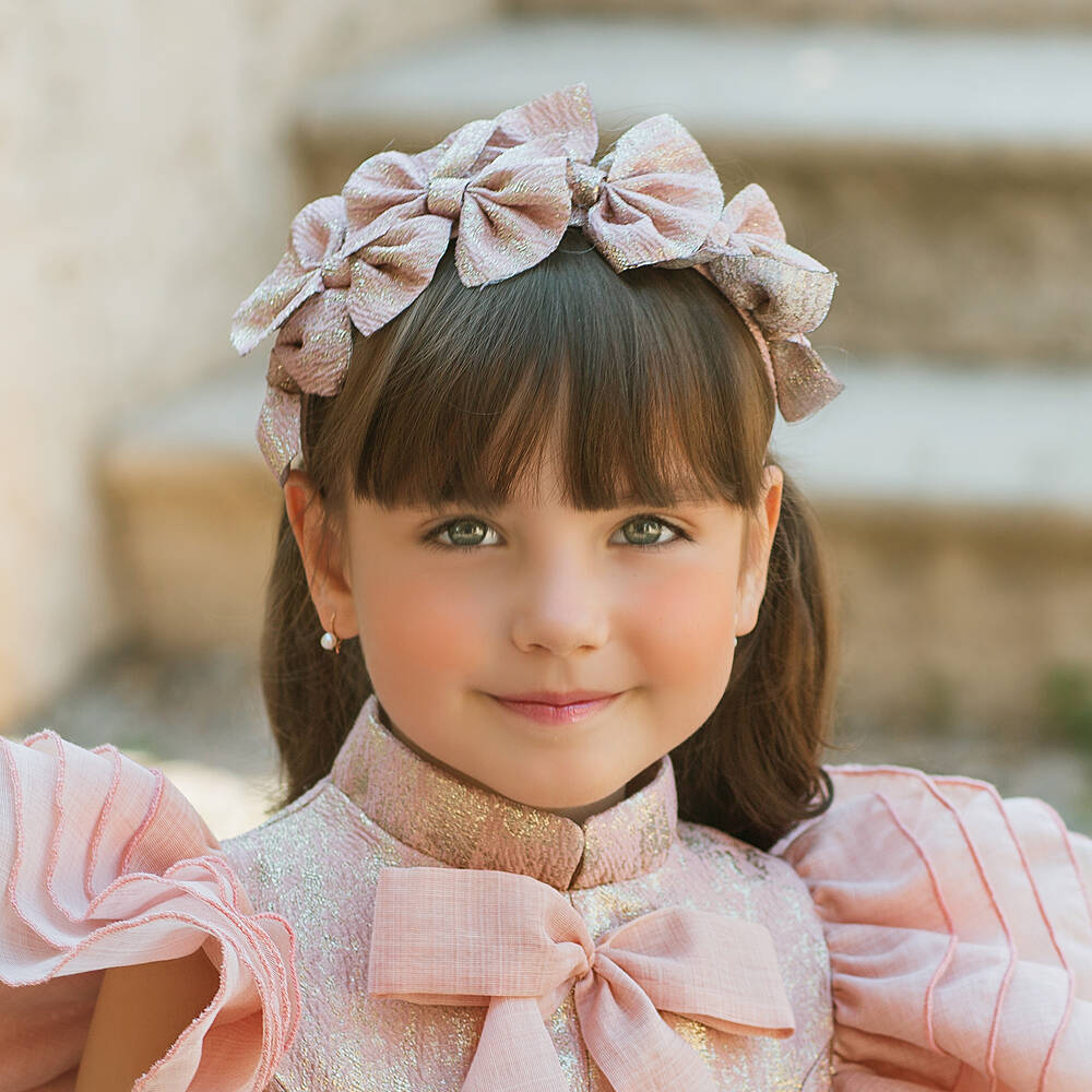 Irpa-Girls Pink Jacquard Bow Hairband | Childrensalon Outlet
