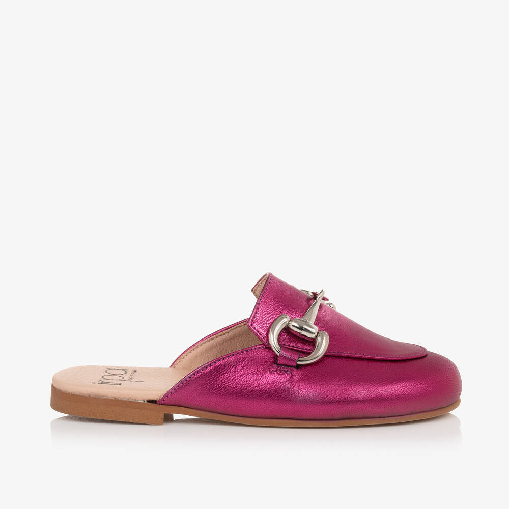 Irpa-Girls Pink Leather Backless Loafers | Childrensalon Outlet