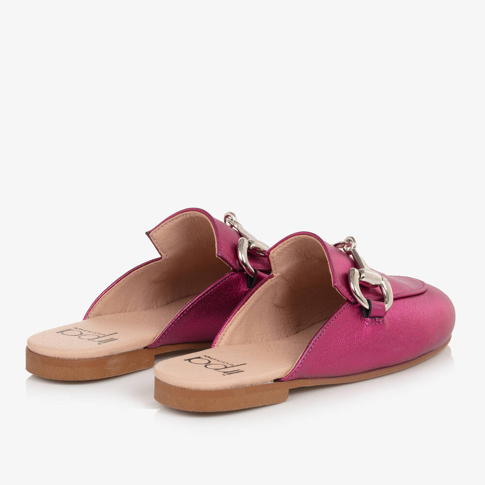 Irpa-Girls Pink Leather Backless Loafers | Childrensalon Outlet