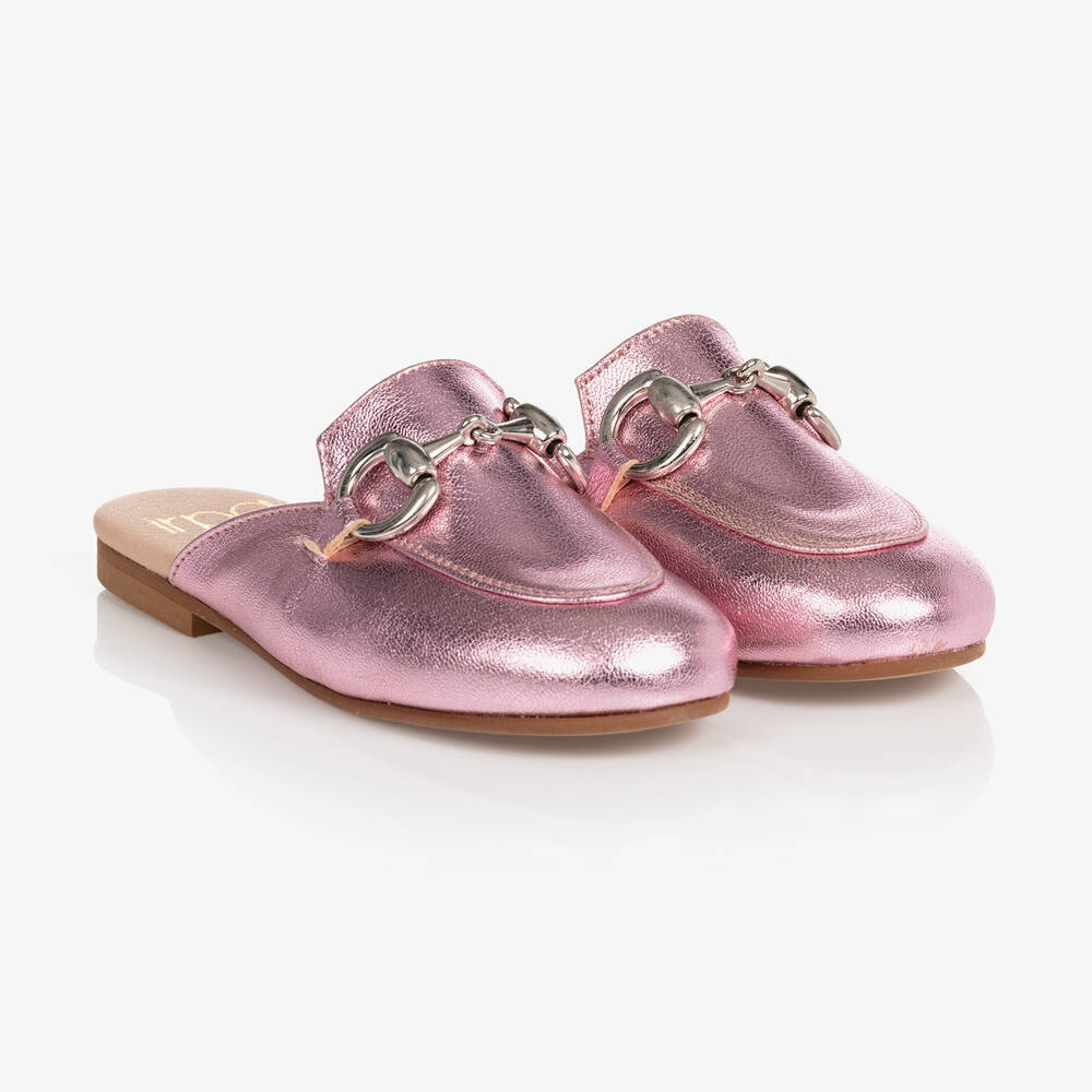 Irpa - Girls Pink Leather Buckle Loafers | Childrensalon