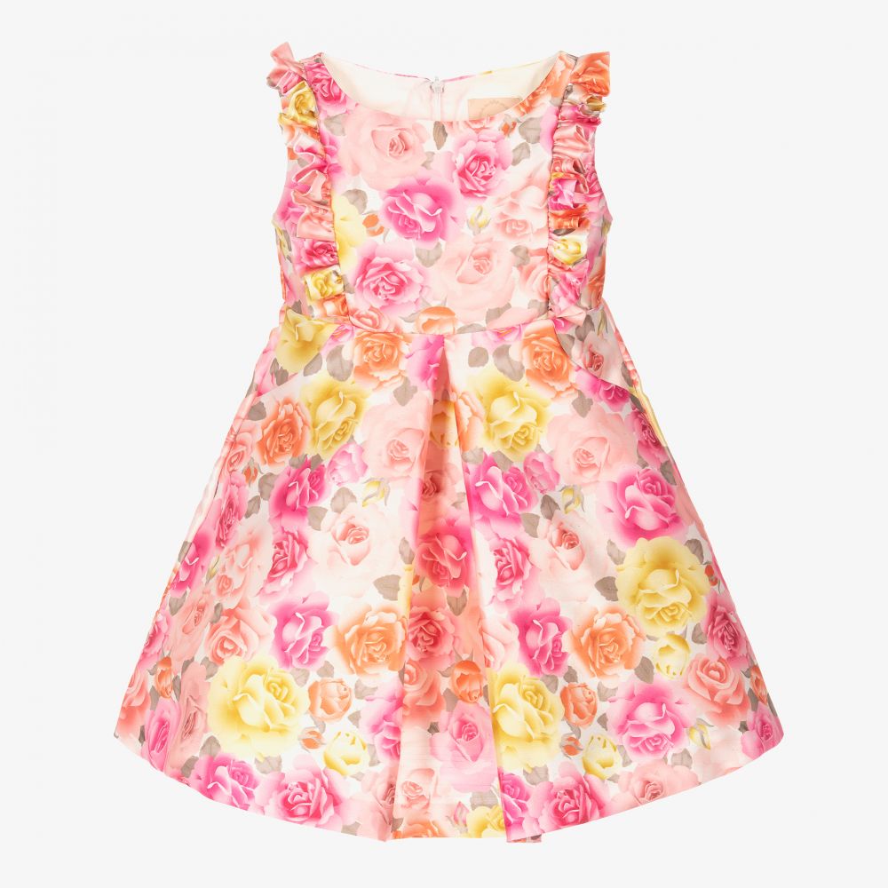 Irpa - Robe rose Roses en satin Fille | Childrensalon