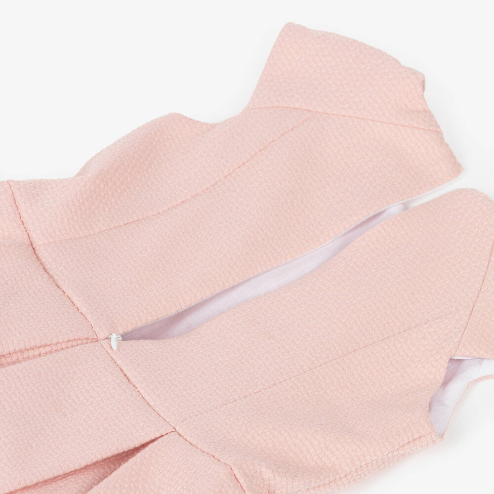 Irpa-Girls Pink Textured Dress with Diamanté Bow Brooches | Childrensalon Outlet