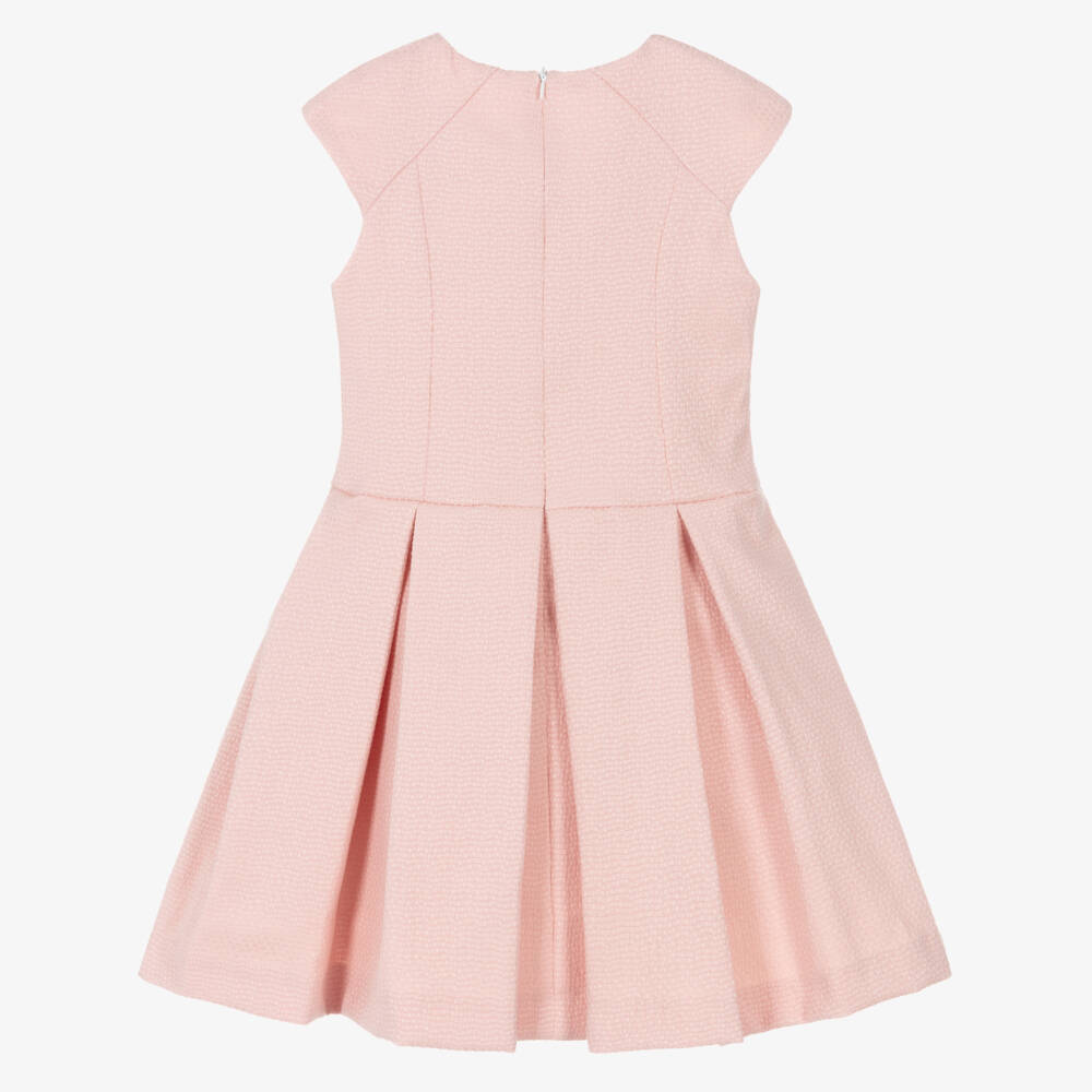 Irpa-Girls Pink Textured Dress with Diamanté Bow Brooches | Childrensalon Outlet