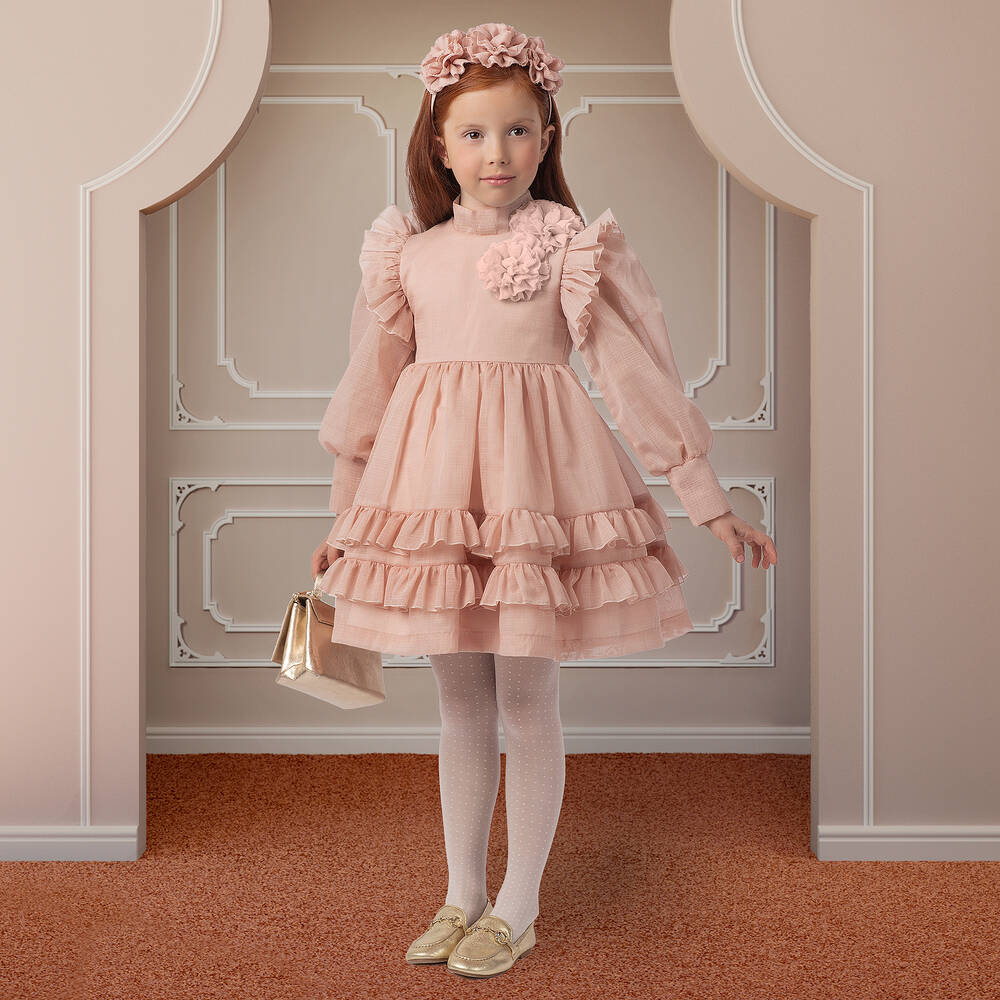 Irpa-Розовое платье из вуали с цветами | Childrensalon Outlet