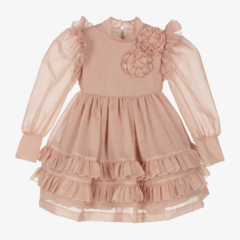 Irpa - Girls Pink Voile Flower Dress | Childrensalon