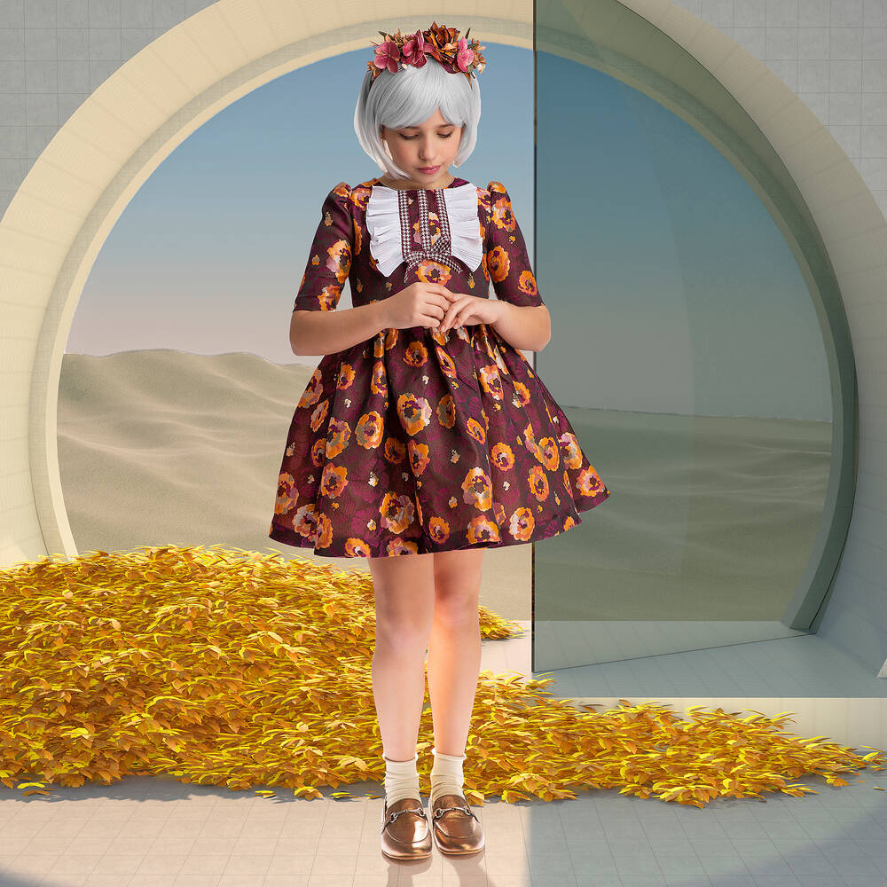 Irpa-Girls Purple Floral Dress | Childrensalon Outlet