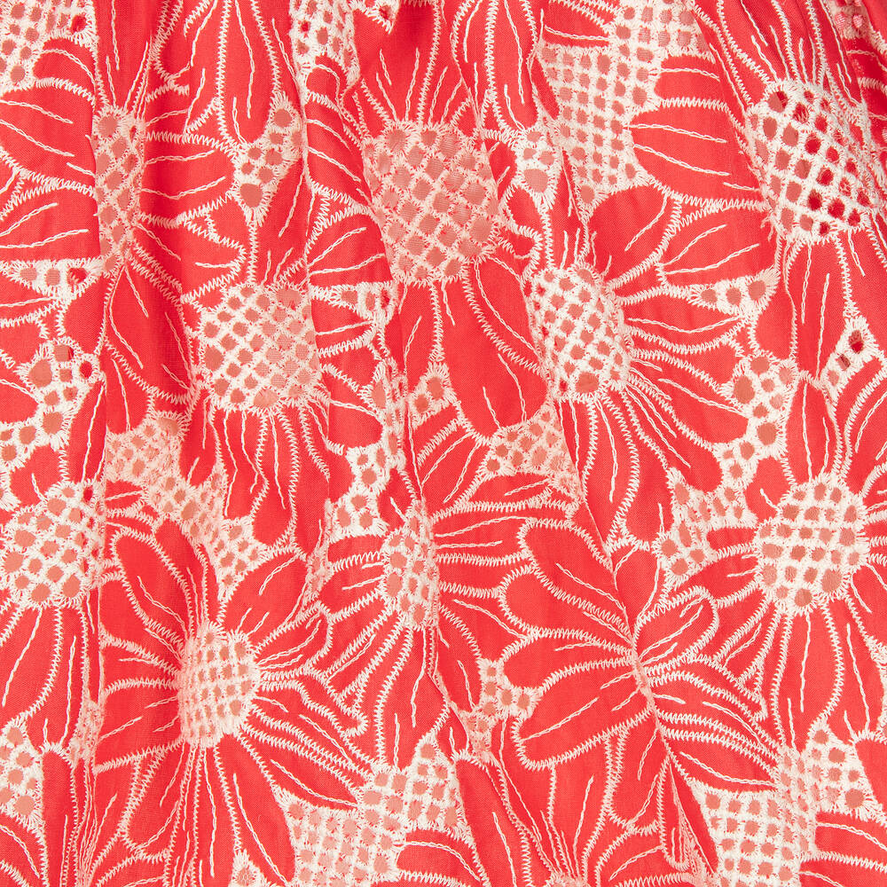 Irpa-فستان قطن لون أحمر وعاجي بطبعة ورود | Childrensalon Outlet