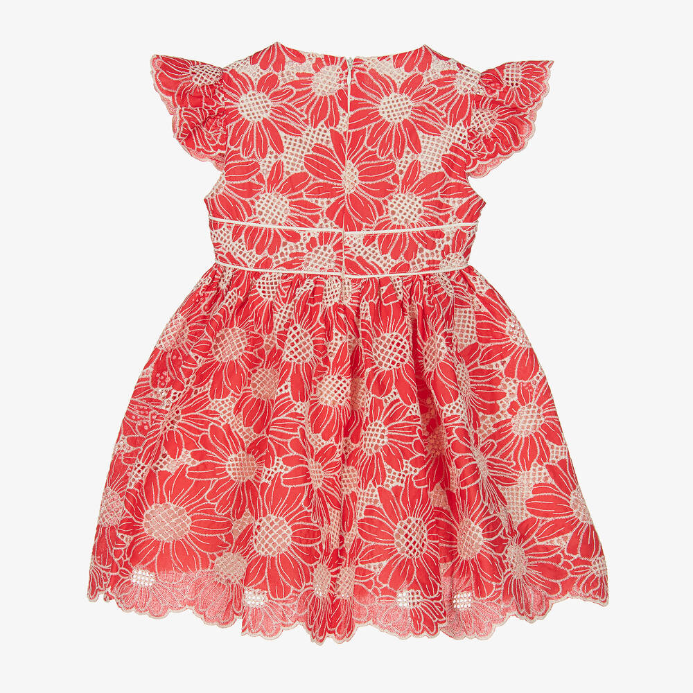 Irpa-فستان قطن لون أحمر وعاجي بطبعة ورود | Childrensalon Outlet