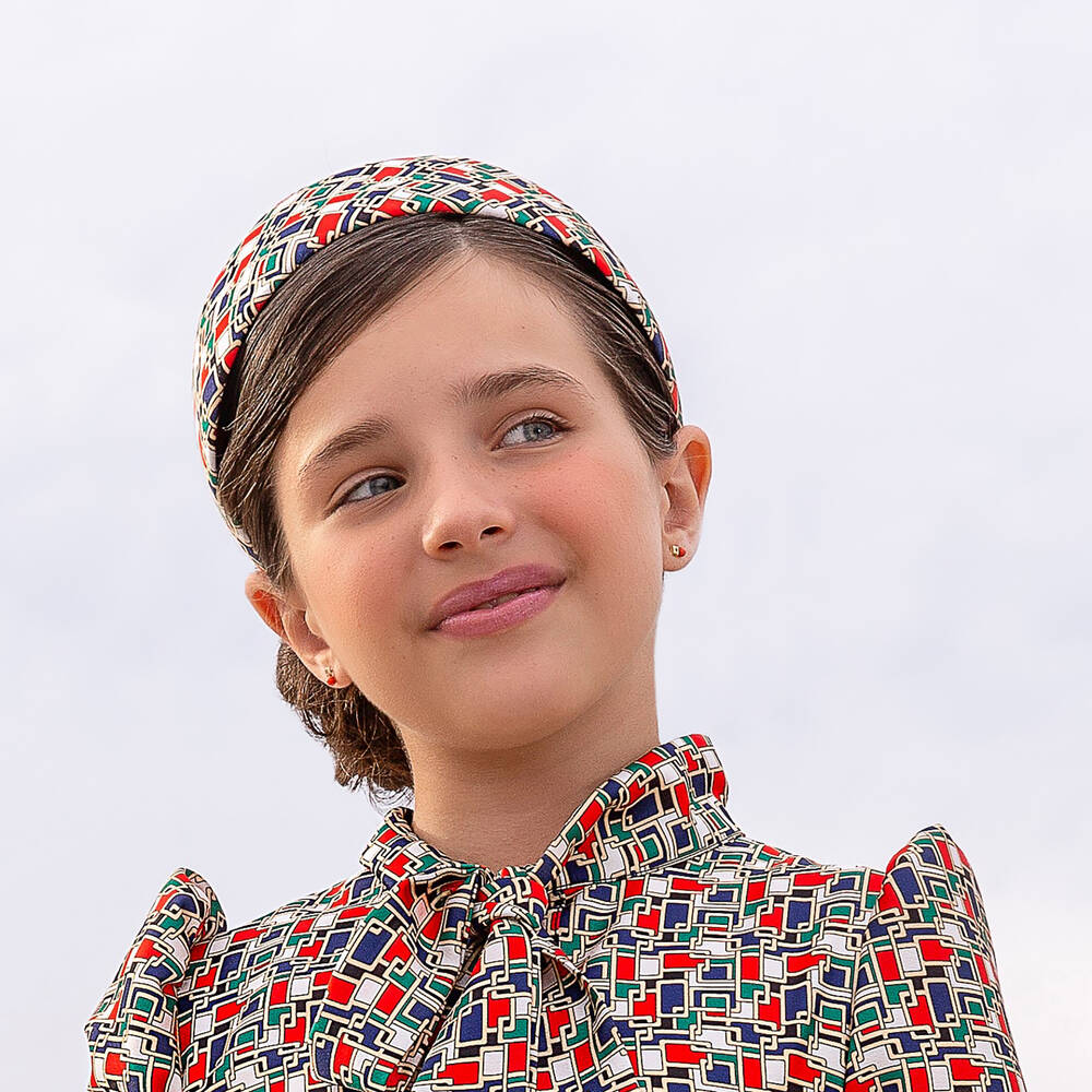 Irpa-Girls Red Geometric Satin Hairband | Childrensalon Outlet