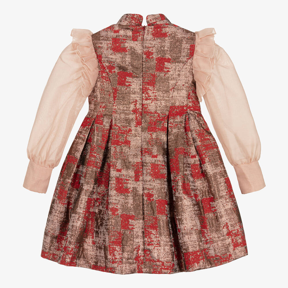 Irpa-فستان بروكاد لون أحمر وروز ذهبي | Childrensalon Outlet