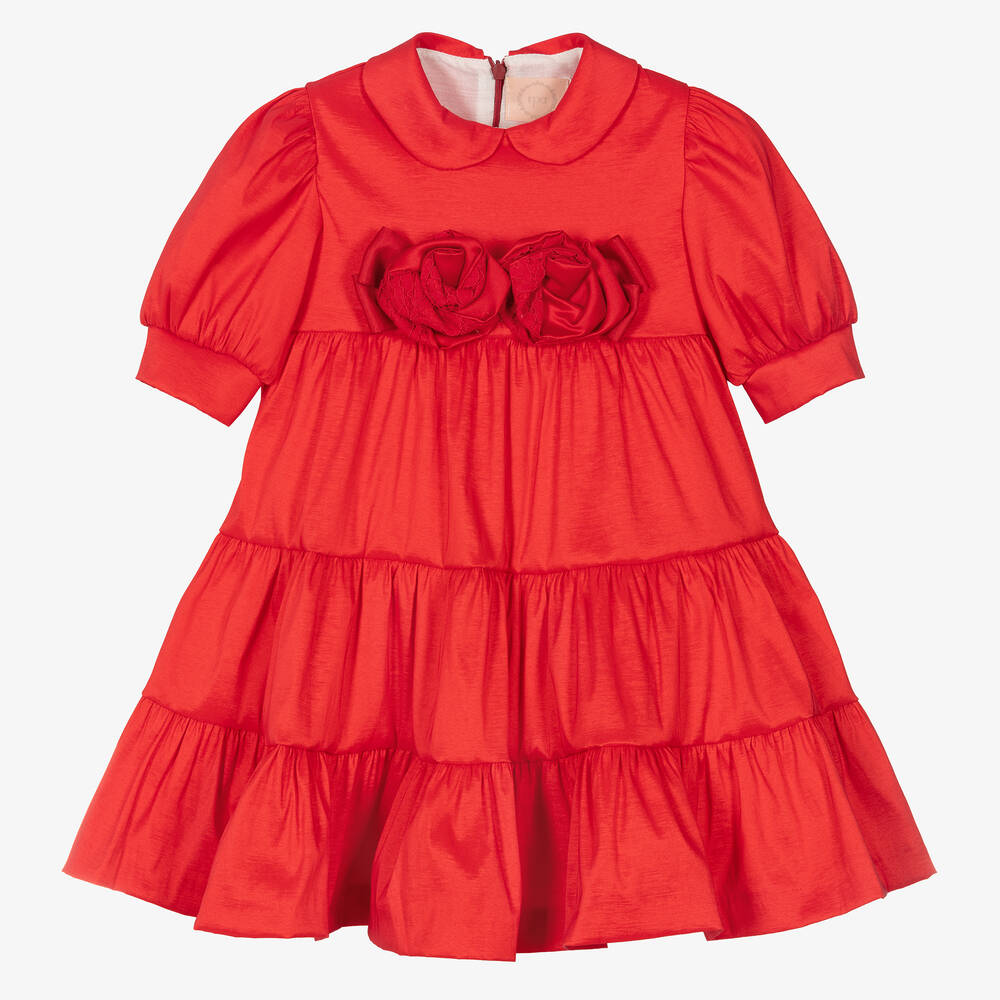 Irpa - Robe rouge en taffetas à roses | Childrensalon