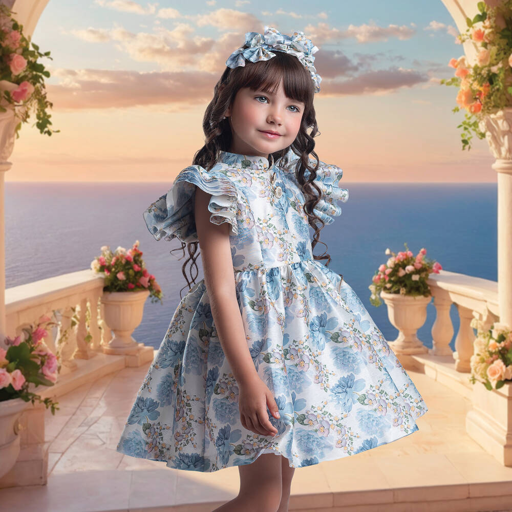 Irpa-Платье из атласа с сапфировыми цветами для девочек | Childrensalon Outlet