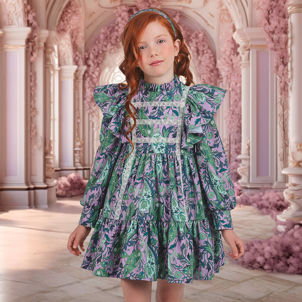 Irpa-فستان بطبعة ورود ساتان لون بنفسجي | Childrensalon Outlet