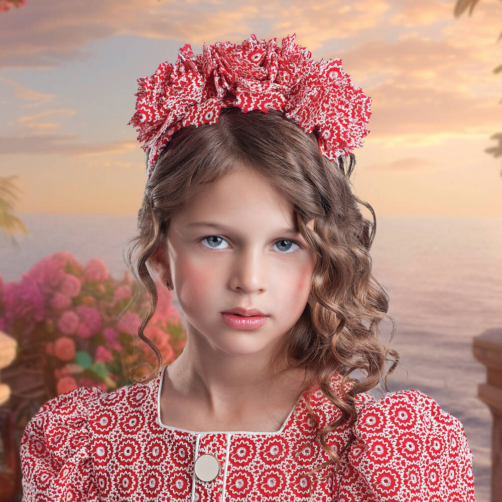 Irpa-Ободок с цветочным узором для девочек в алом цвете | Childrensalon Outlet