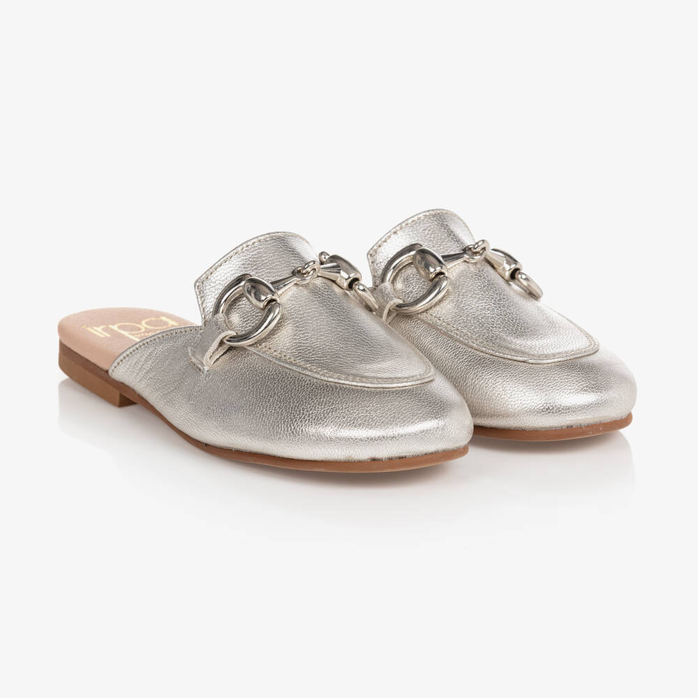 Irpa - Girls Silver Leather Buckle Loafers | Childrensalon