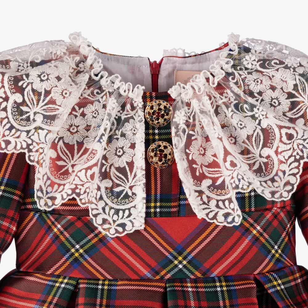 Irpa-Girls Tartan Lace Collar Dress | Childrensalon Outlet