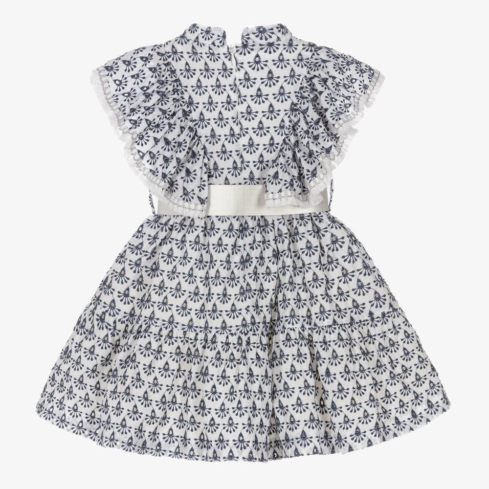 Irpa-Girls White & Blue Embroidered Dress | Childrensalon Outlet