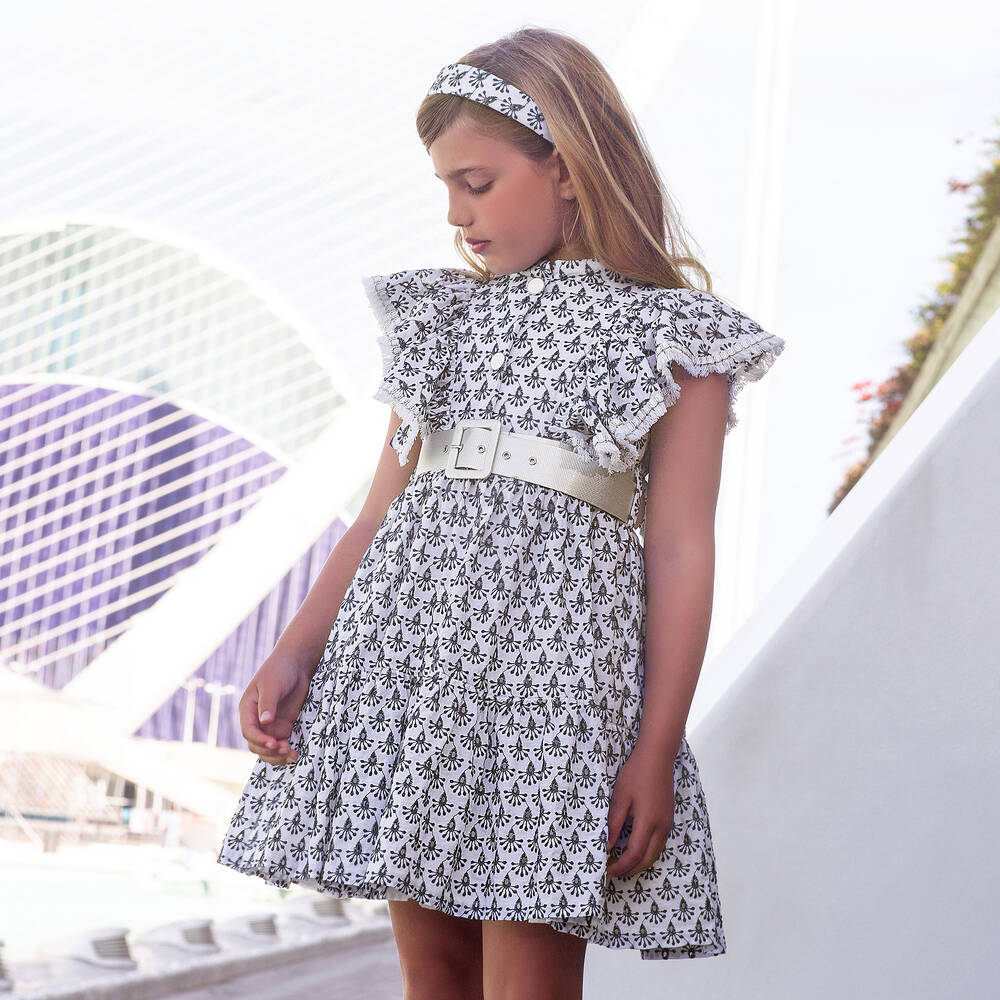 Irpa-Girls White & Blue Embroidered Dress | Childrensalon Outlet