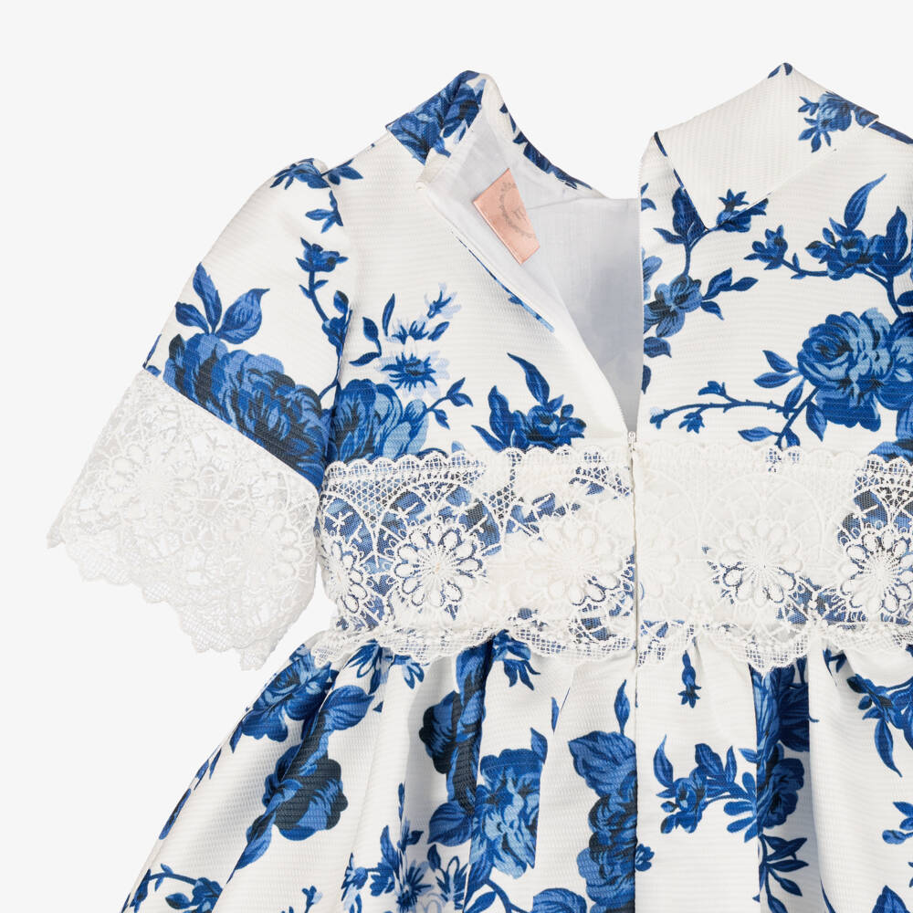 Irpa-Girls White & Blue Floral Print Dress | Childrensalon Outlet