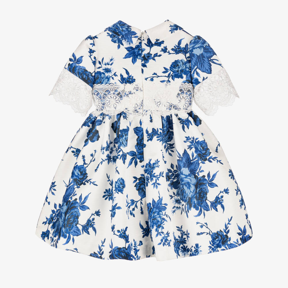 Irpa-Girls White & Blue Floral Print Dress | Childrensalon Outlet