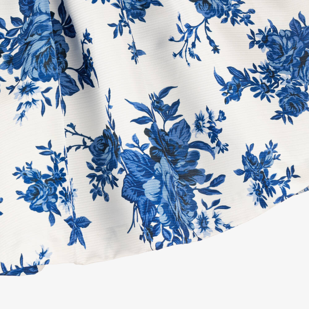 Irpa-Girls White & Blue Floral Print Dress | Childrensalon Outlet
