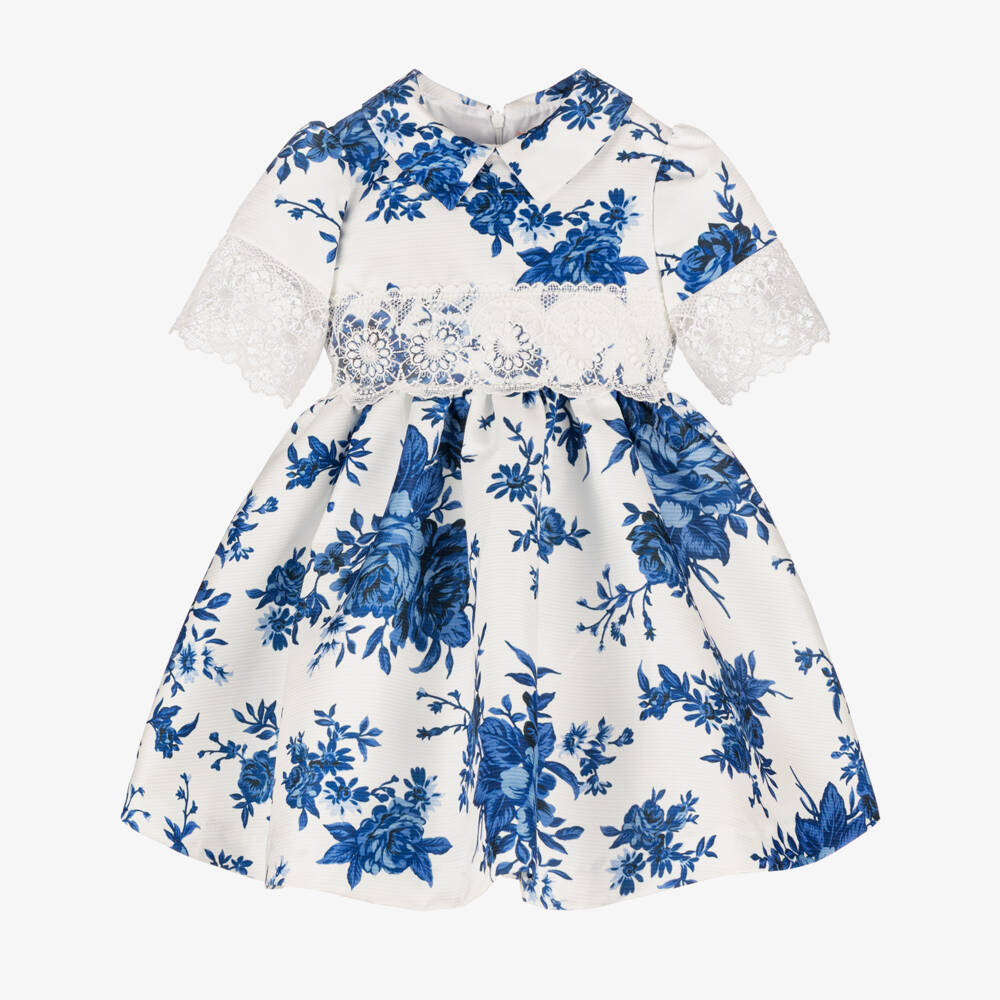 Irpa-Girls White & Blue Floral Print Dress | Childrensalon Outlet