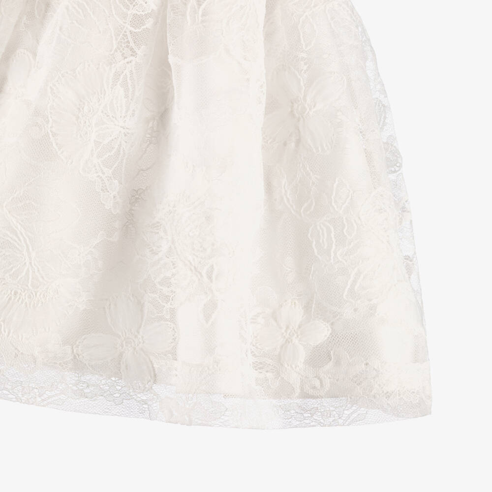 Irpa-Girls White Lace Dress with Gold Floral Detailing | Childrensalon Outlet