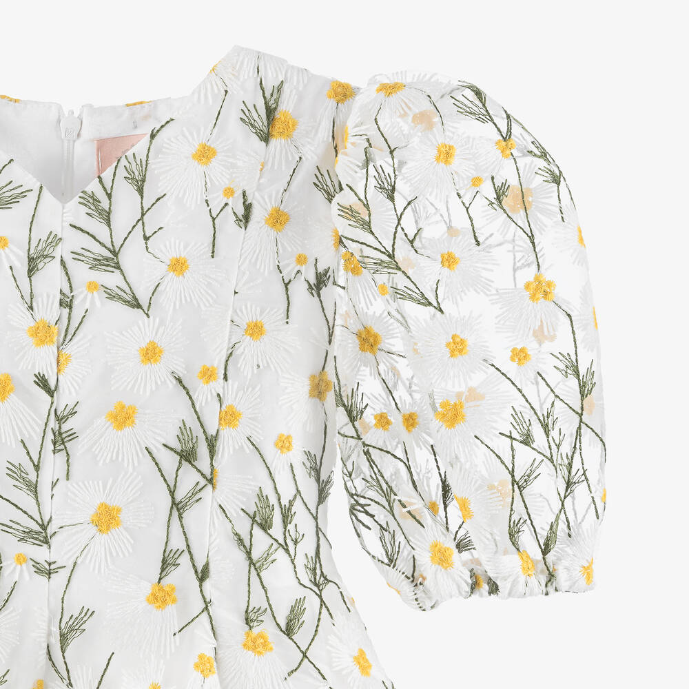 Irpa-فستان أورغانزا لون أبيض مطرز بورود | Childrensalon Outlet