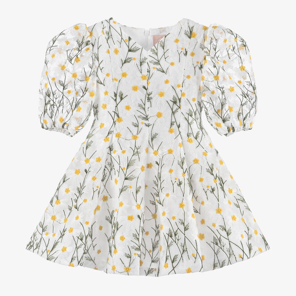 Irpa-Girls White Organza Daisy Dress | Childrensalon Outlet