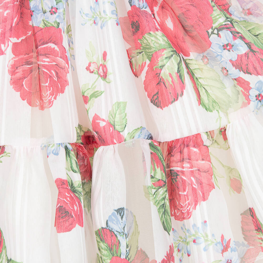 Irpa-فستان مزيج قطن لون أبيض وزهري بطبعة ورود | Childrensalon Outlet