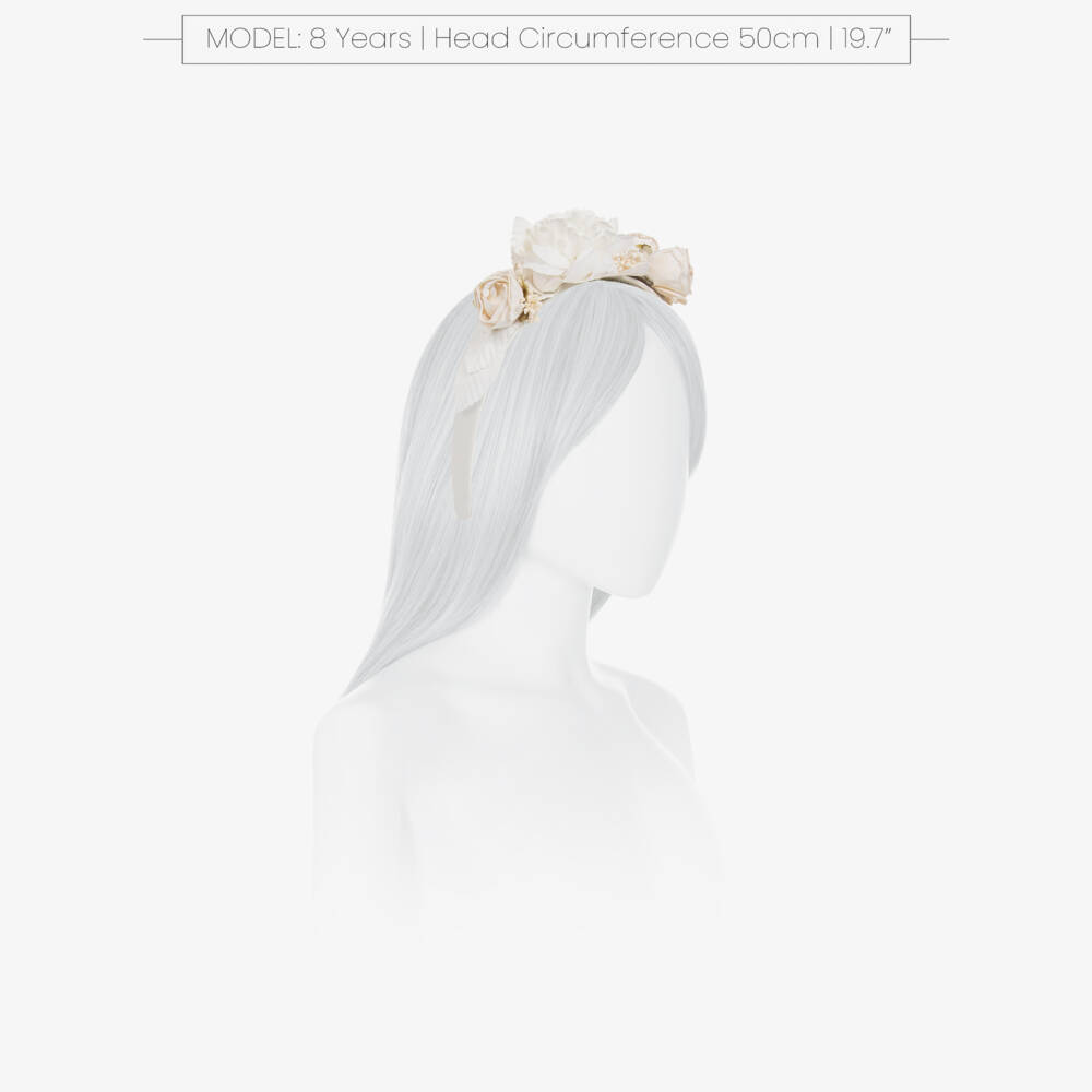 Irpa-Girls White Satin Hairband with Floral Appliqués | Childrensalon Outlet