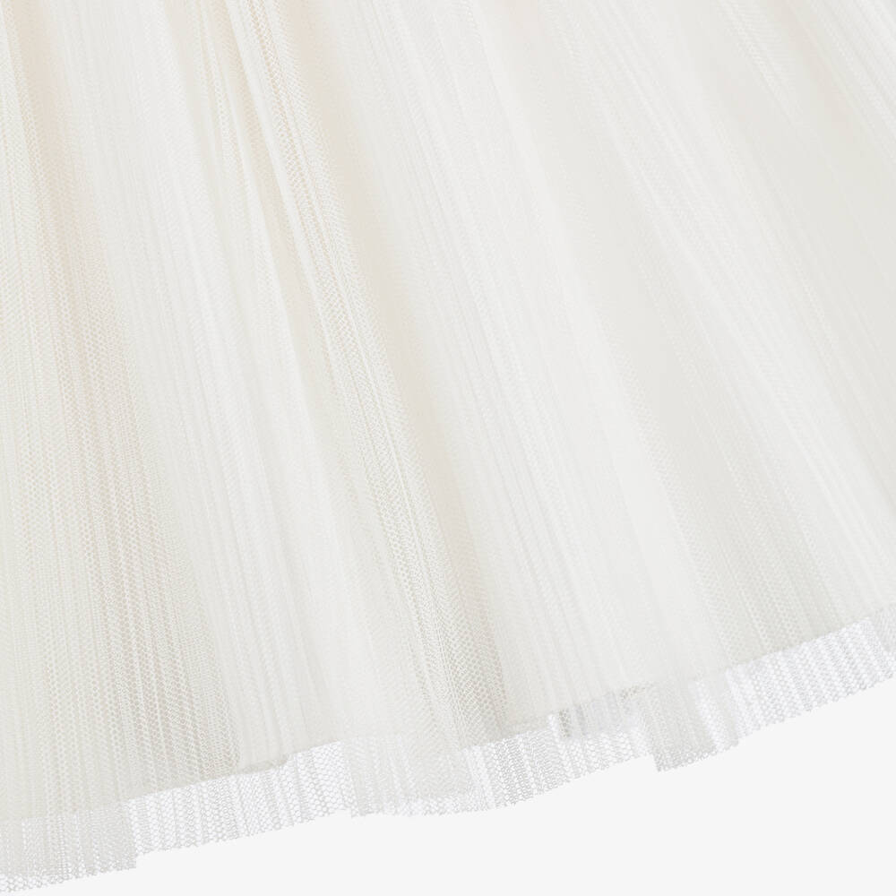 Irpa-Girls White Satin & Tulle Dress with Gold Sequins | Childrensalon Outlet