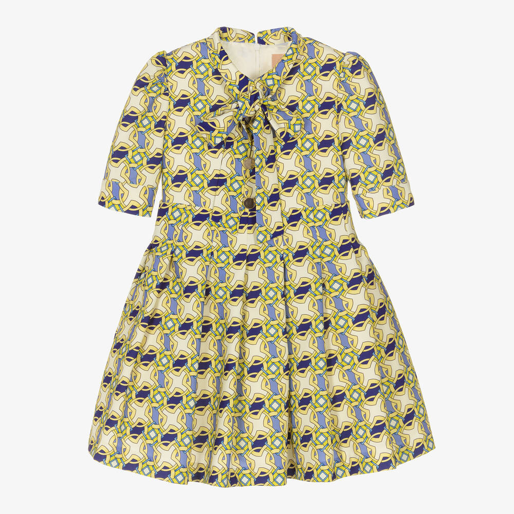 Irpa - Girls Yellow Geometric Satin Dress | Childrensalon