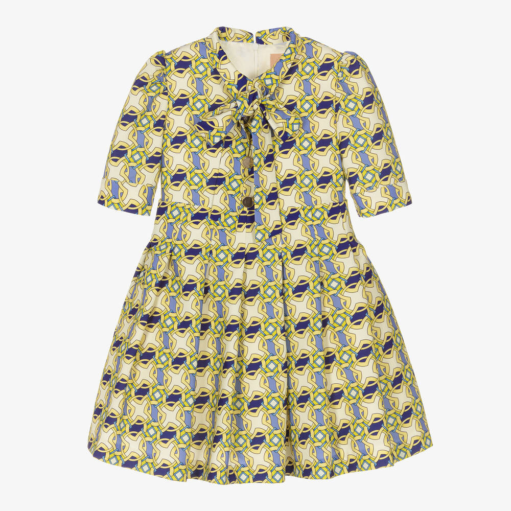 Irpa - Robe jaune satin motif géométrique | Childrensalon