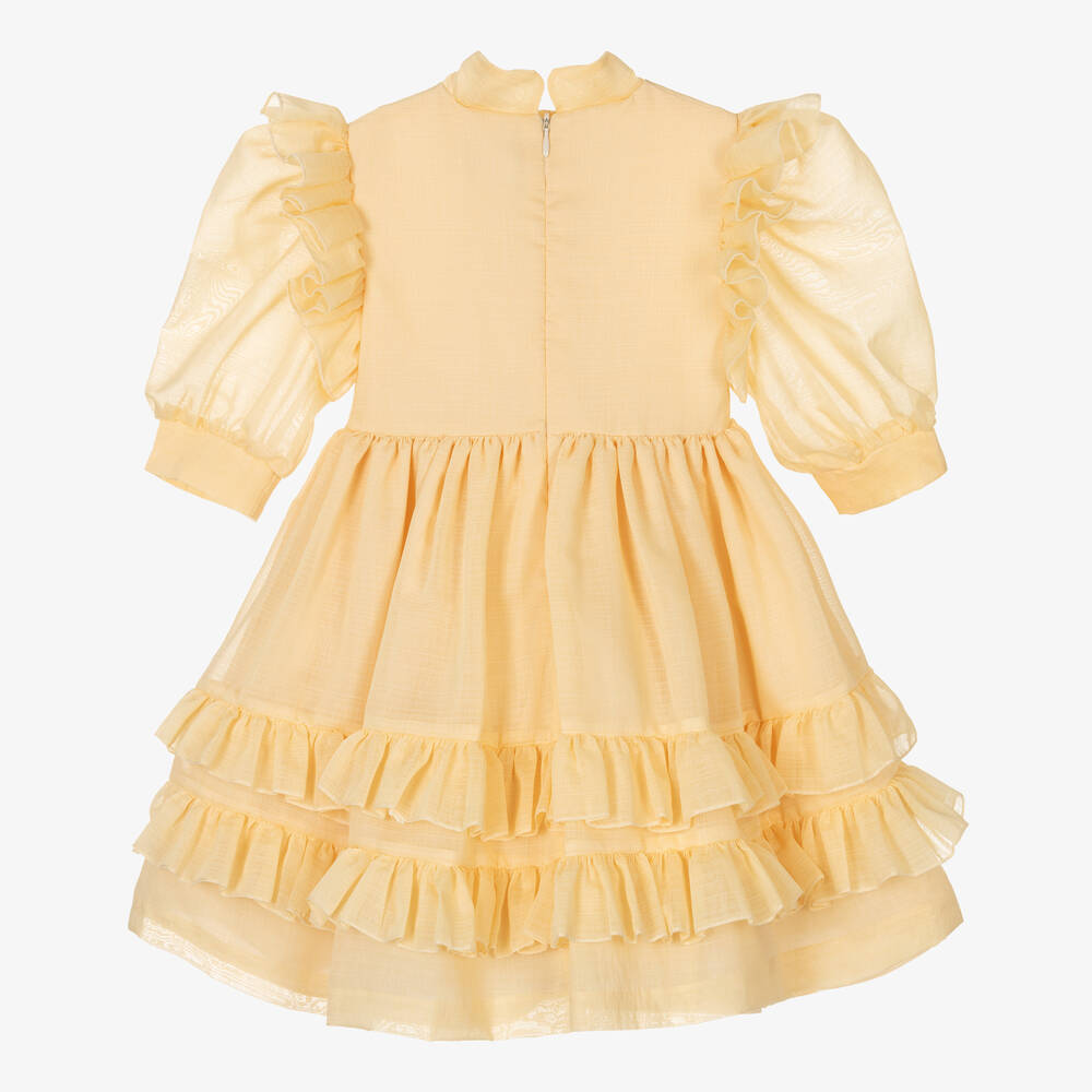 Irpa-Girls Yellow Puffed Sleeve Dress | Childrensalon Outlet