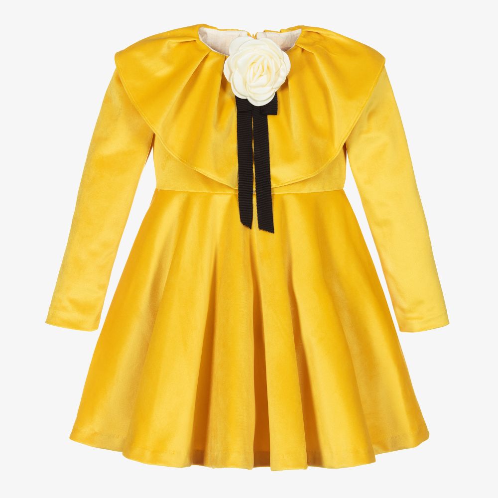 Irpa - Robe jaune en velours Fille | Childrensalon