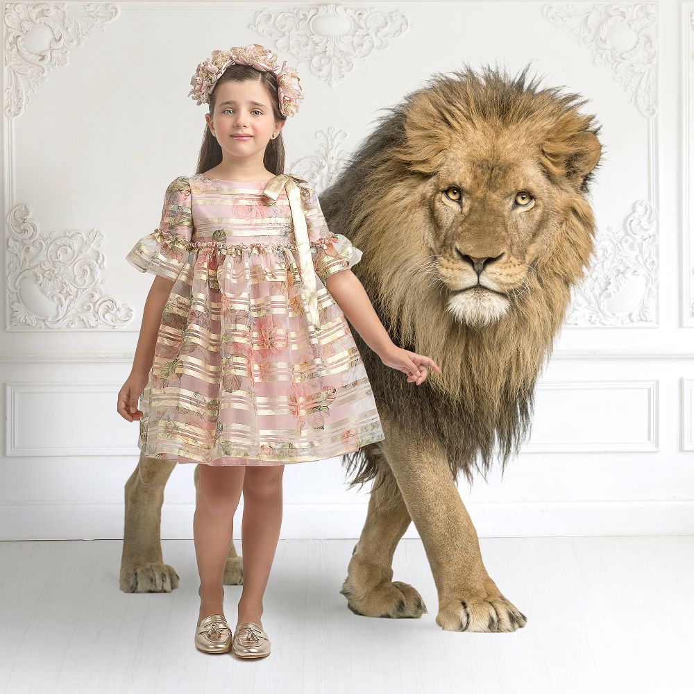 Irpa Robe fleurie doree en organza Childrensalon Outlet