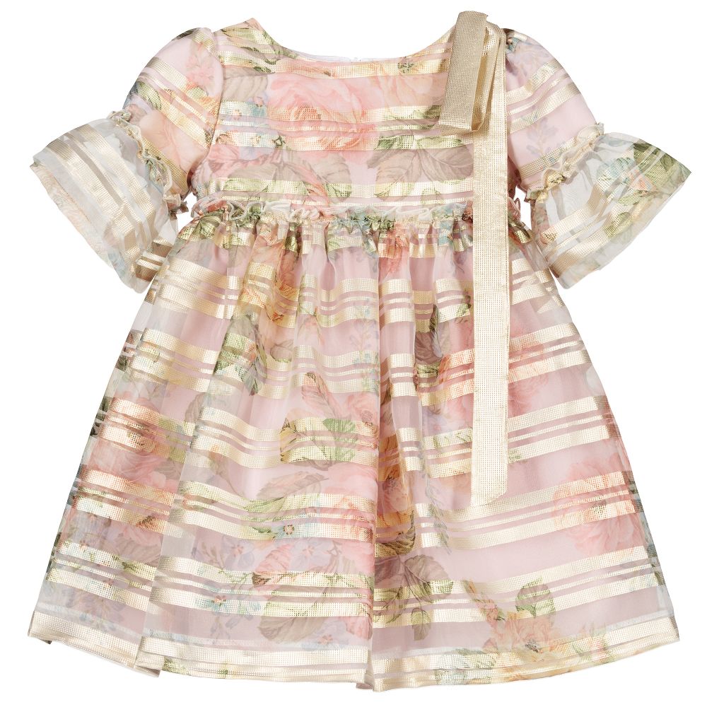 Irpa - Gold Floral Organza Dress | Childrensalon