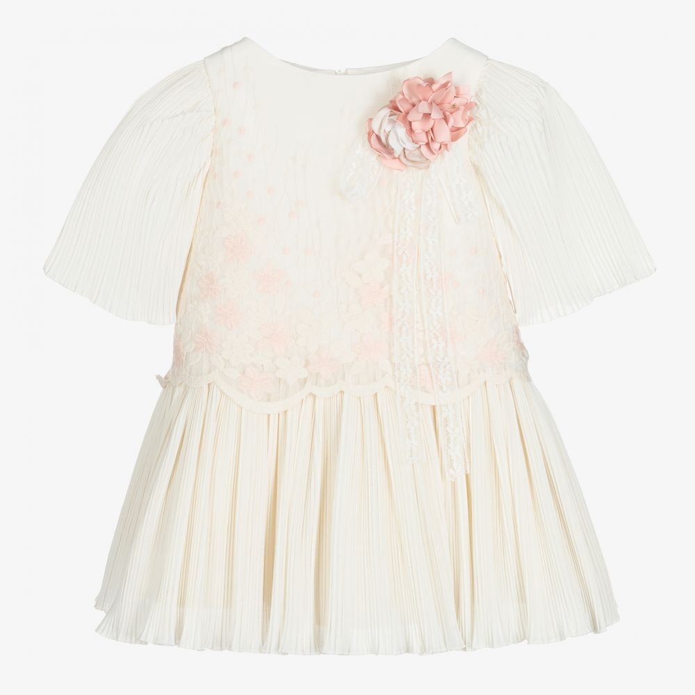 Irpa-Ivory Pleated Cotton Dress | Childrensalon Outlet