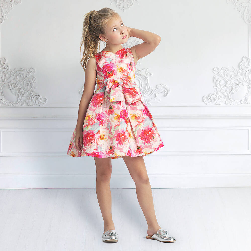 Irpa-Pink Floral Bow Dress | Childrensalon Outlet