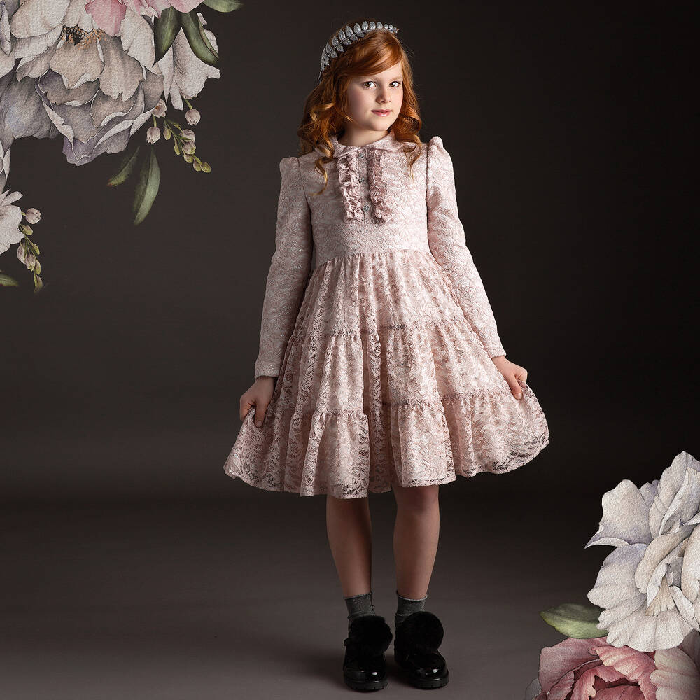 Irpa-Pink Glitter Lace Dress | Childrensalon Outlet