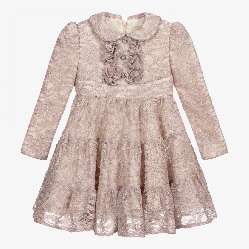 Irpa - Robe pailletée rose en dentelle | Childrensalon