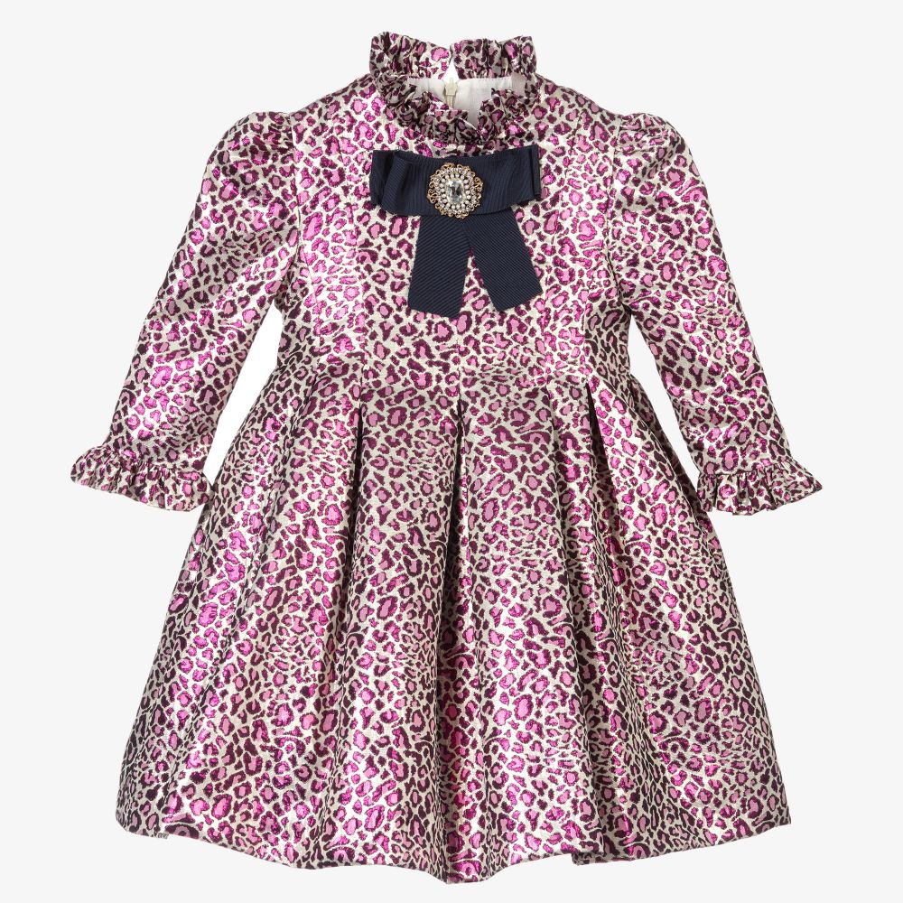 Irpa - Rosa Jacquard-Kleid mit Leopardenmuster | Childrensalon