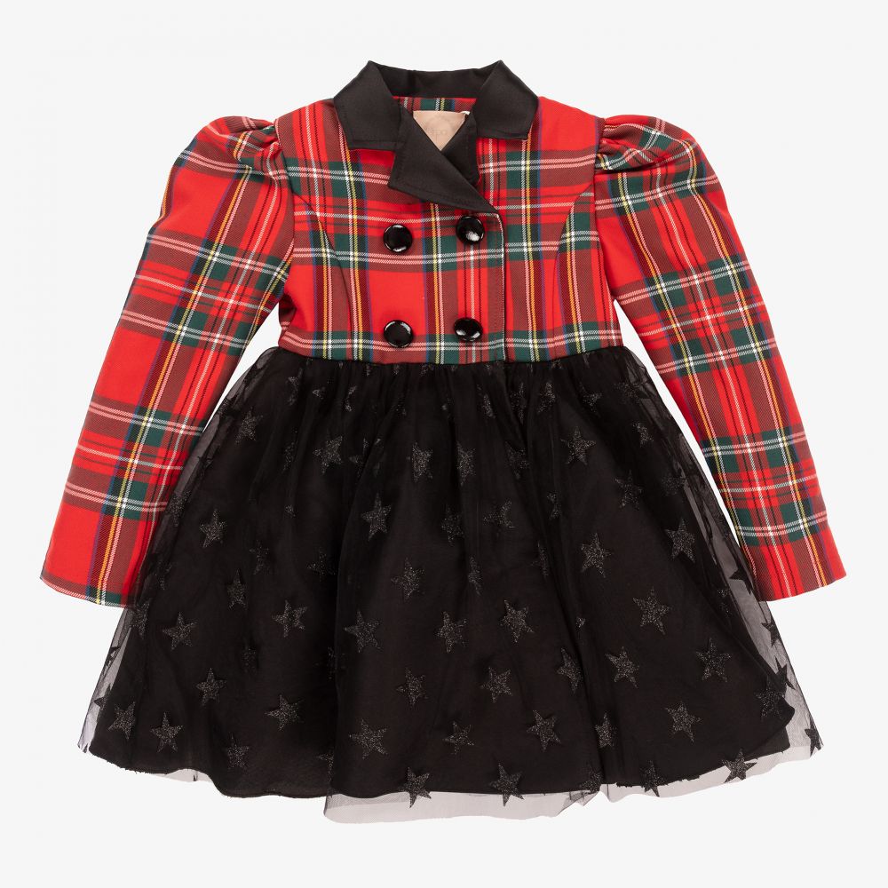 Irpa - Robe écossaise rouge et noire en tulle | Childrensalon