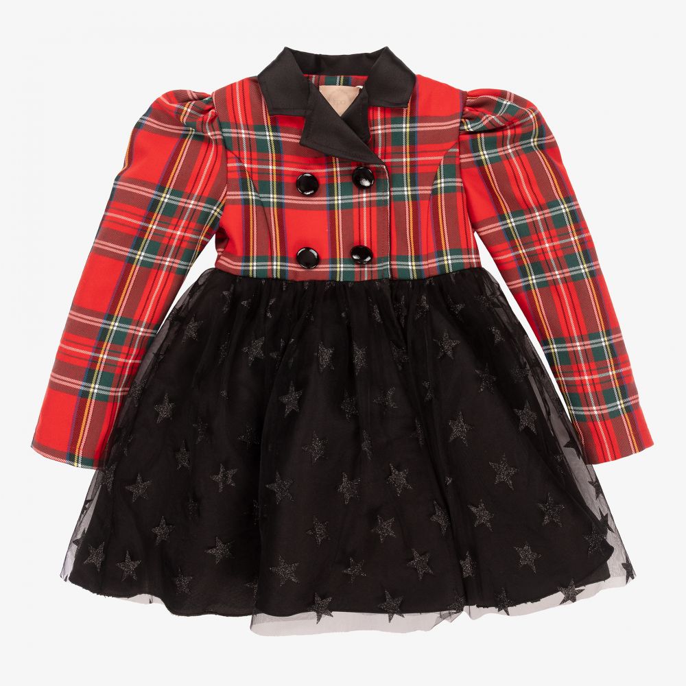 Irpa-فستان تول تارتان لون أحمر وأسود | Childrensalon Outlet
