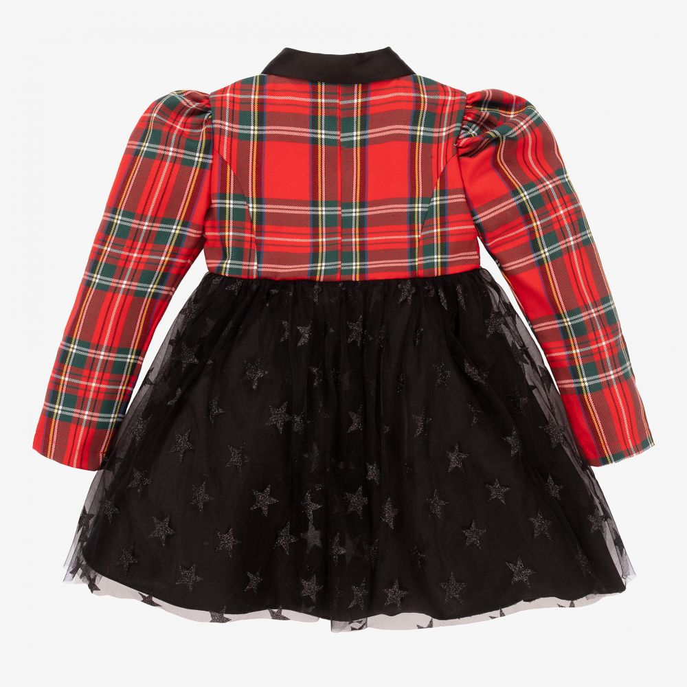 Irpa-Red Tartan & Black Tulle Dress | Childrensalon Outlet