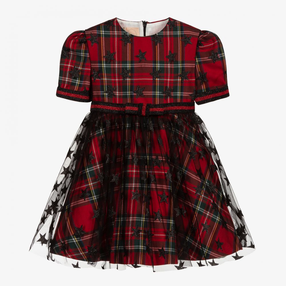 Irpa - Красное платье в шотландскую клетку с тюлем | Childrensalon