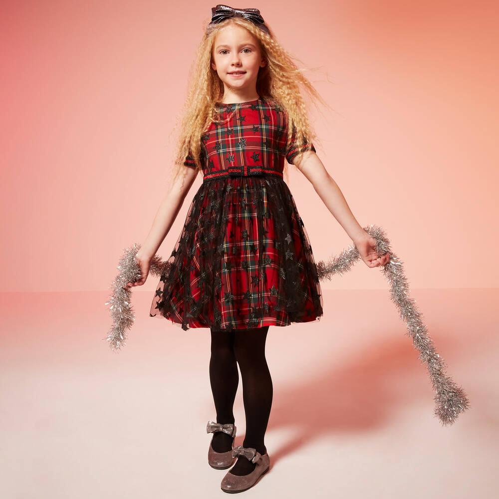 Irpa-Red Tartan & Tulle Dress | Childrensalon Outlet